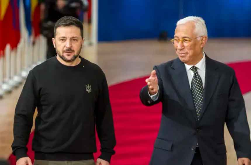 Volodimir Zelenski y el presidente del Consejo Europeo, António Costa.