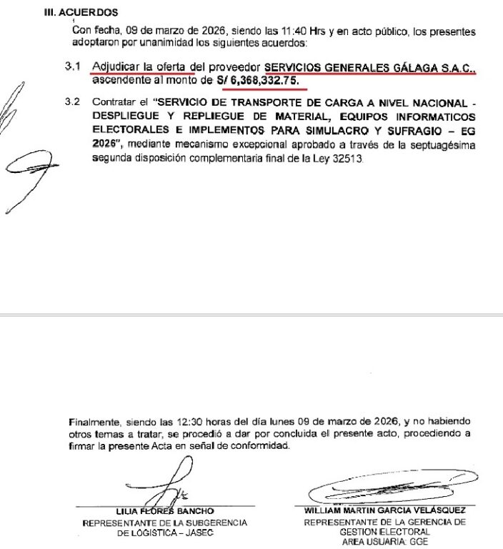 En esta parte del documento se establece el monto que pagó la ONPE por la contratación de Galaga.