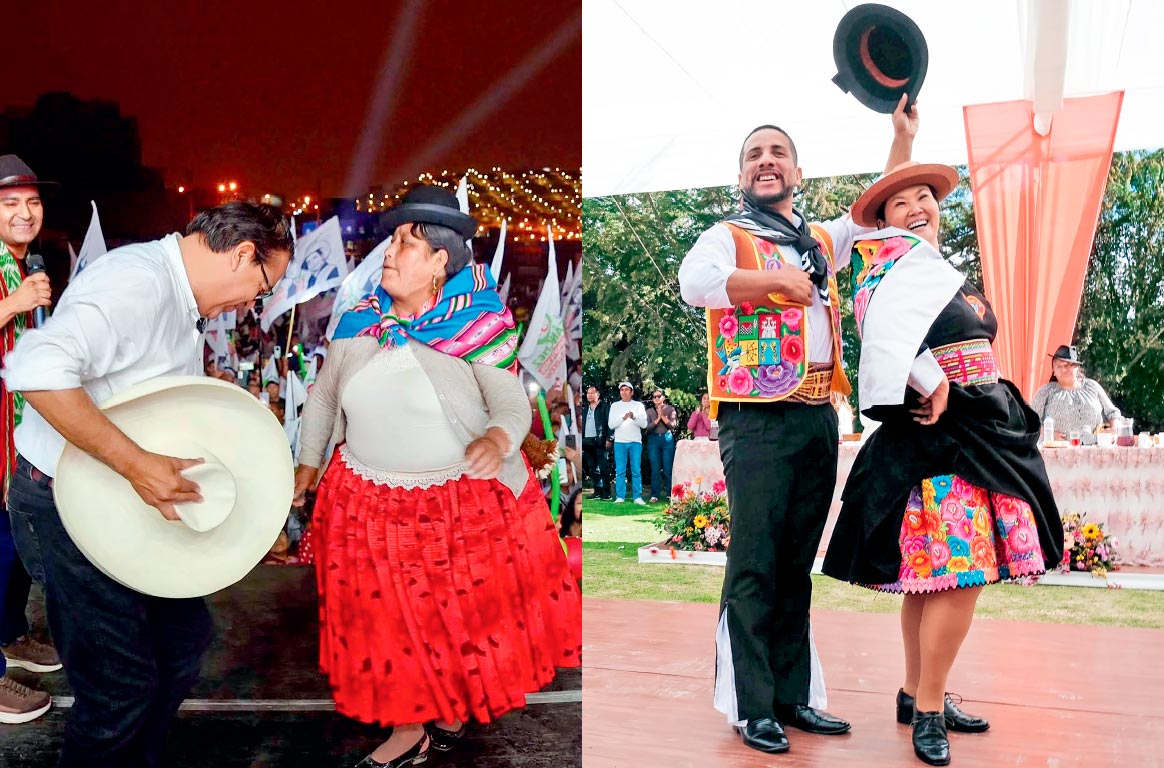 Mientras Keiko Fujimori bailaba un huaino en Junín, Roberto Sánchez seguía sus pasos en Lima. Los dos candidatos buscan votos en zonas que les son ajenas.