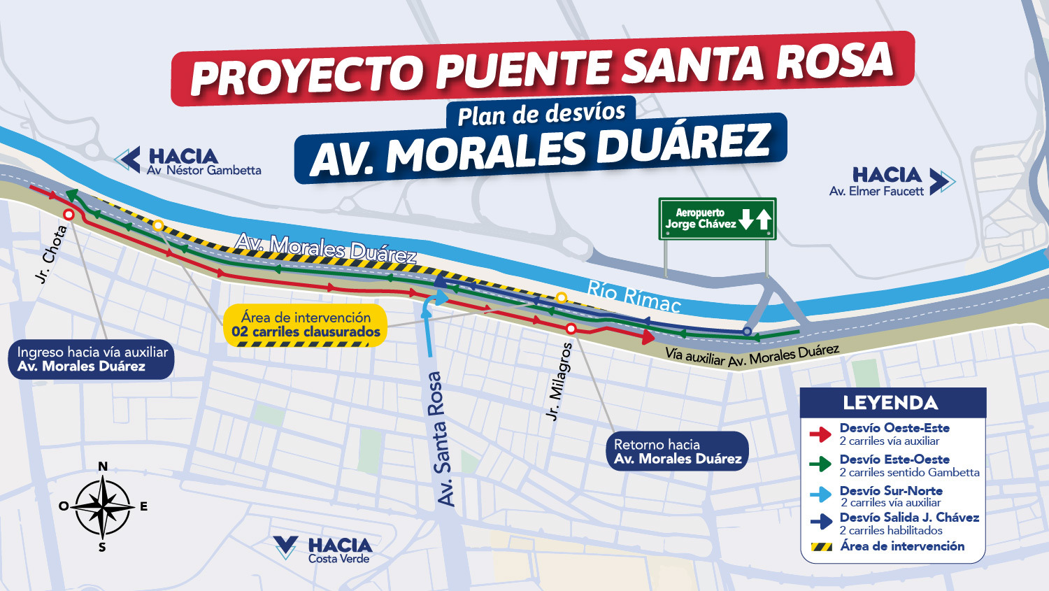 Desvío vehicular en la avenida Morales Duárez.