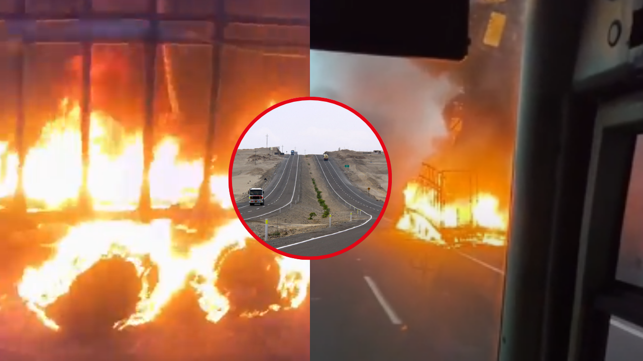 Reportan congestión vehicular en carretera Panamericana Sur tras incendio de camión y volquete en Cañete