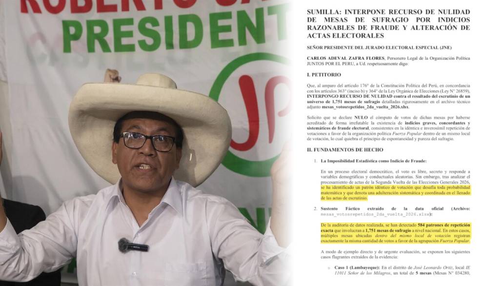 Partido de Roberto Sánchez solicita al JNE anular 1.751 mesas por presuntas irregularidades a favor de Fuerza Popular.