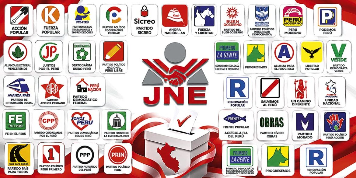 Partidos politicos y en el centro el jurado nacional de elecciones