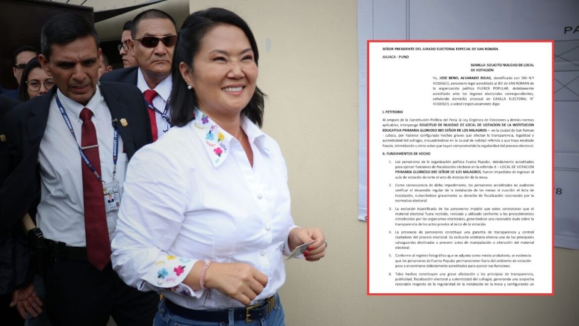 El partido liderado por Keiko Fujimori solicita anular votos en Puno y denuncia exclusión de personeros durante la elección.
