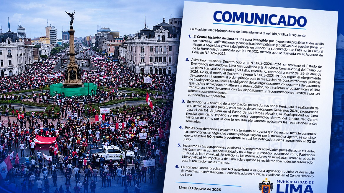 Esta es la razón por la que la Municipalidad de Lima niega mitin a Juntos por el Perú