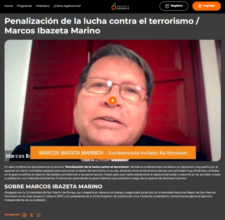 Marcos Ibazeta Marino como conferencista en la Escuela Naranja de Keiko Fujimori.
