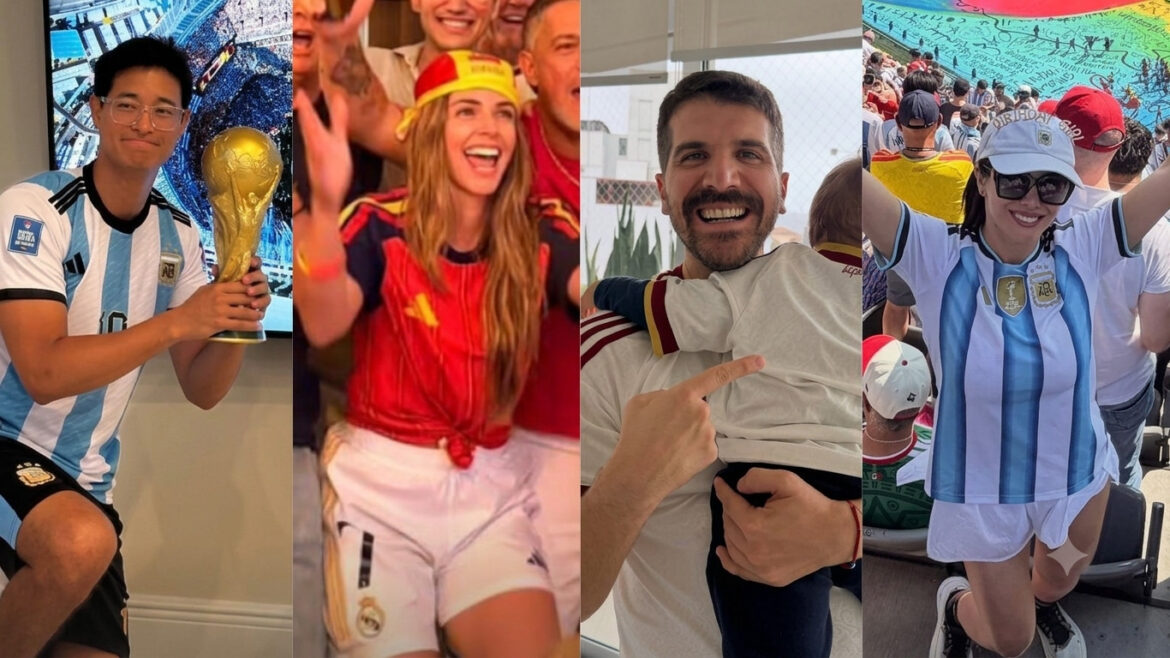 Tony Succar, Rosángela Espinoza, Stephanie Cayo y José Peláez aparecen en imágenes relacionadas con sus reacciones a la final del Mundial 2026 entre España y Argentina.