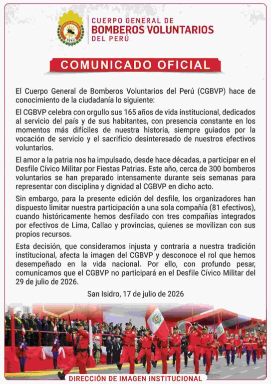Comunicado de los Bomberos del Perú.