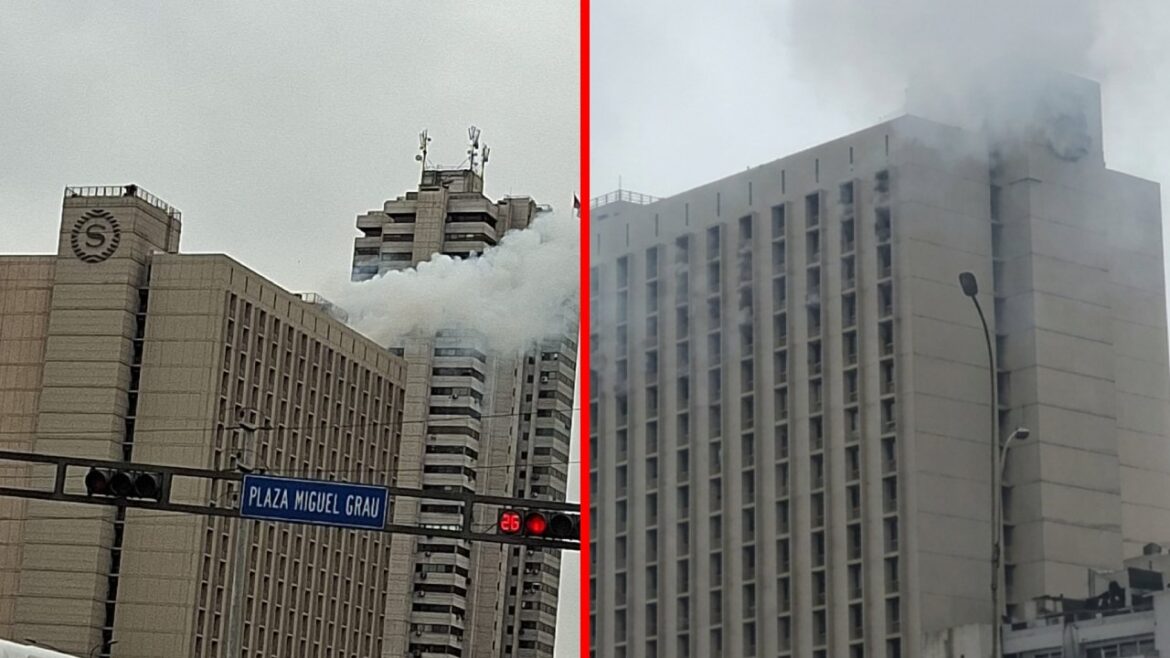 Ciudadanos en el Centro de Lima reportaron un amago de incendio en el hotel Sheraton. Foto: composición Caretas