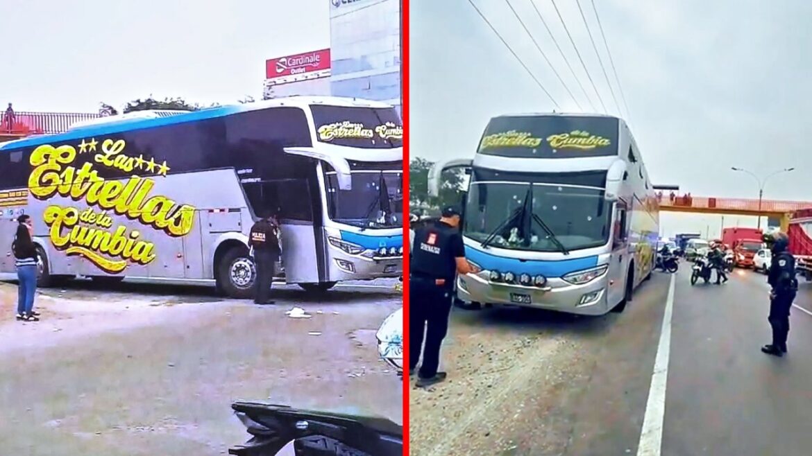 El bus de Las Estrellas de la Cumbia fue atacado en Los Olivos este domingo. Foto: composición Caretas