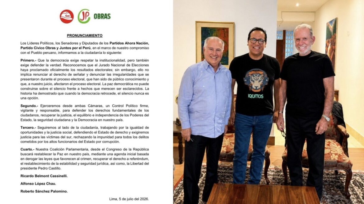 Roberto Sánchez, López Chau y Ricardo Belmont forman coalición parlamentaria.