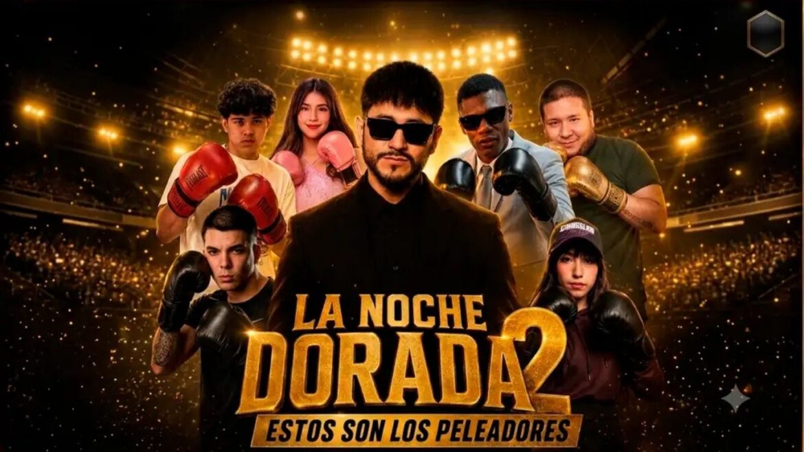 Afiche promocional de La Noche Dorada 2 con los principales combates de la cartelera del evento de boxeo organizado por ElZeein.