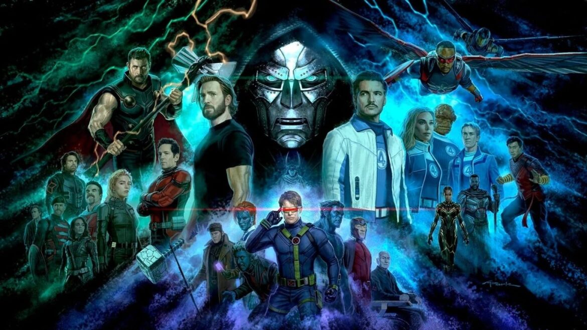 Ilustración oficial de ‘Avengers: Doomsday’ con Doctor Doom, los X-Men y personajes del Universo Cinematográfico de Marvel.