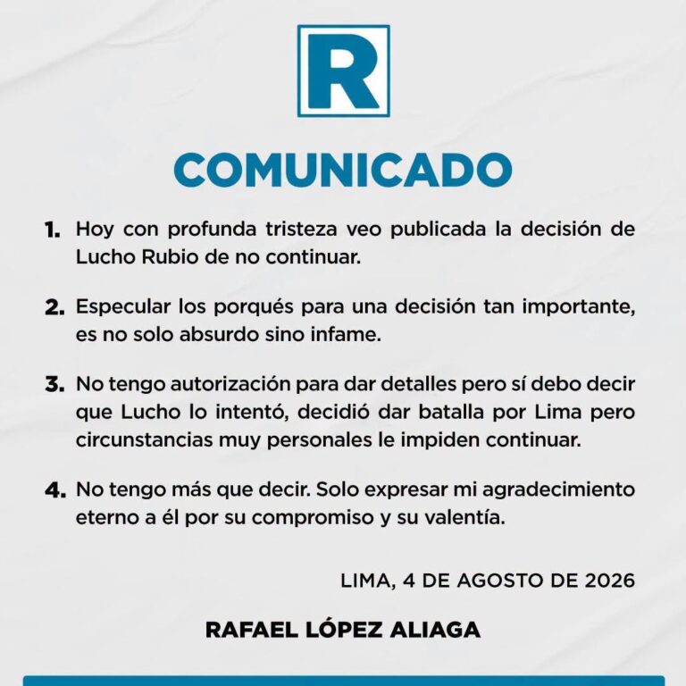 Comunicado de Rafael López Aliaga. Foto: Facebook