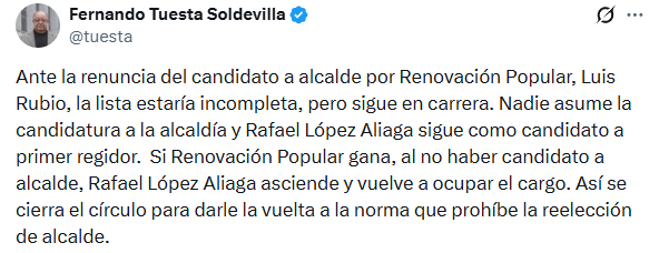 Fernando Tuesta sobre caso Rafael López Aliaga. Foto: X