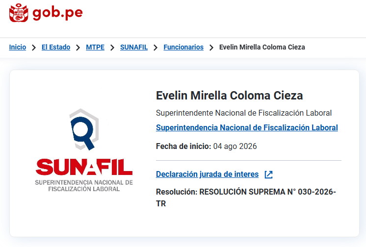 Evelin Coloma asumió funciones en Sunafil el pasado 4 de agosto.