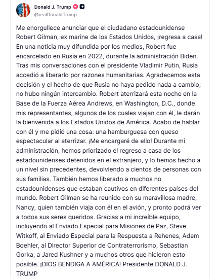 Donald Trump vía Truth Social