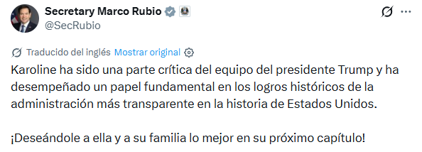 Marco Rubio destaca labor de la secretaria de Prensa. Foto: X