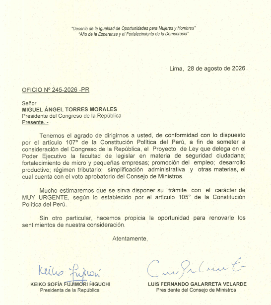Luis Galarreta y Keiko Fujimori firmaron pedido de facultades legislativas.