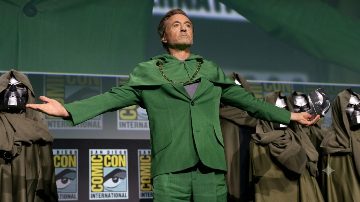 Robert Downey Jr. durante un evento de Marvel previo a su regreso al UCM como Doctor Doom en Avengers: Doomsday y Secret Wars.