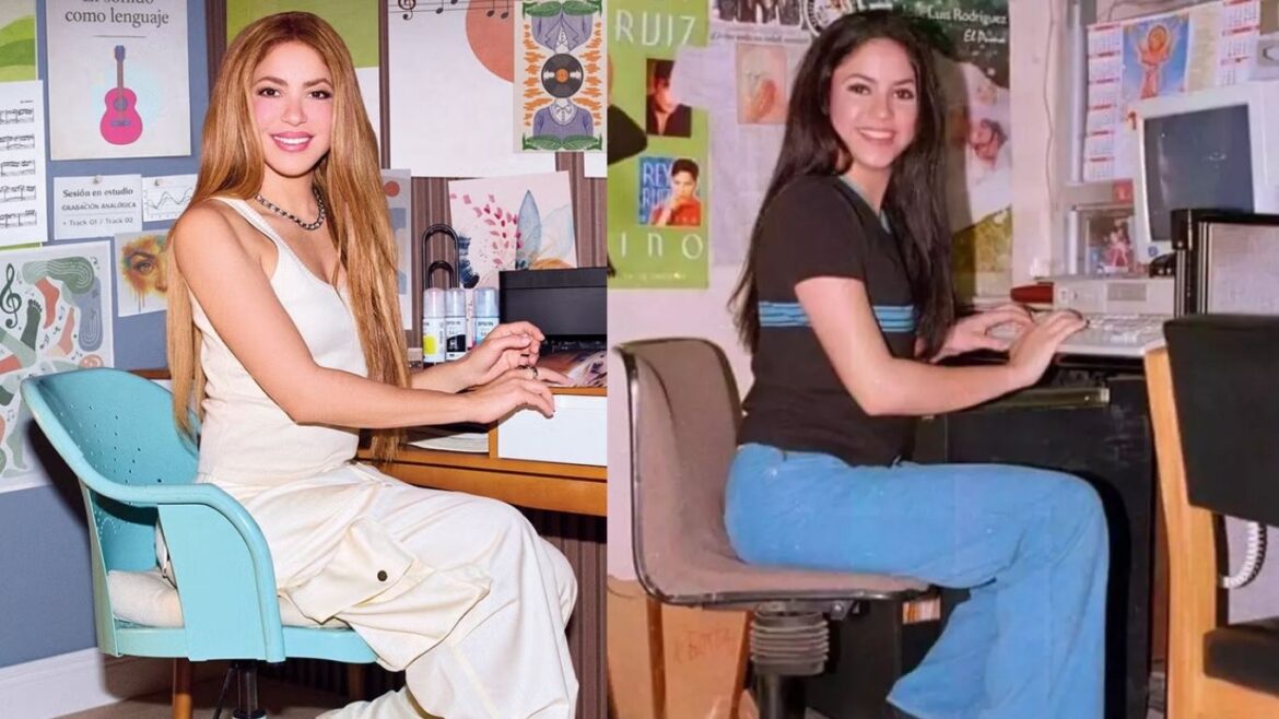 Shakira posa recreando una de sus fotografías más virales de 1997 compartida en redes sociales.