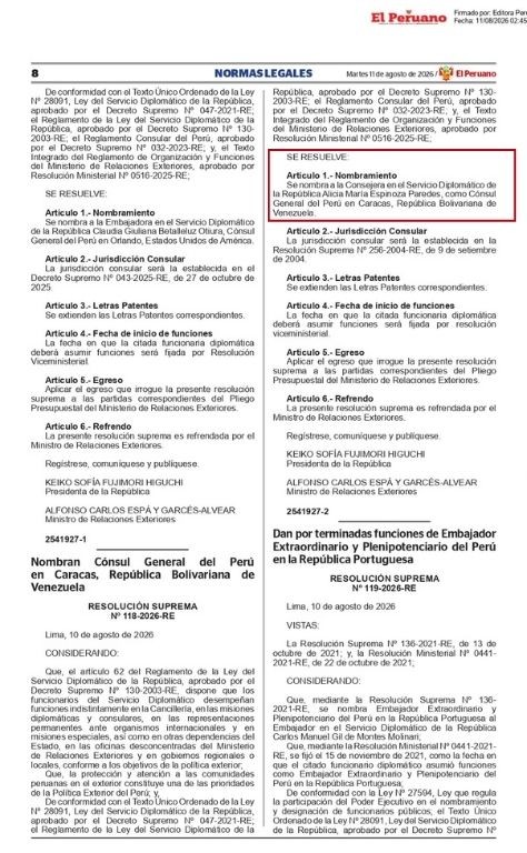 Publicación del 11 de agosto de 2026. Foto: El Peruano