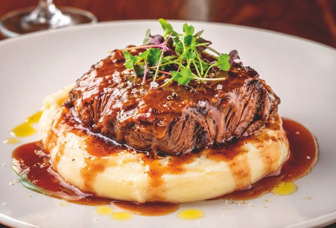 Asado de carne con puré de papas