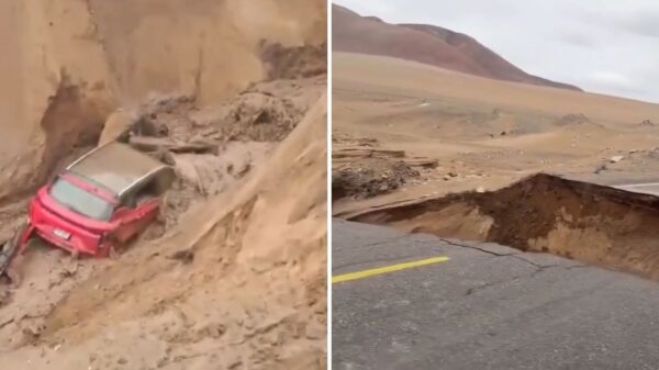 Auto es arrastrado por huaico tras colapsar carretera Costanera en Tacna. Foto: composición Caretas