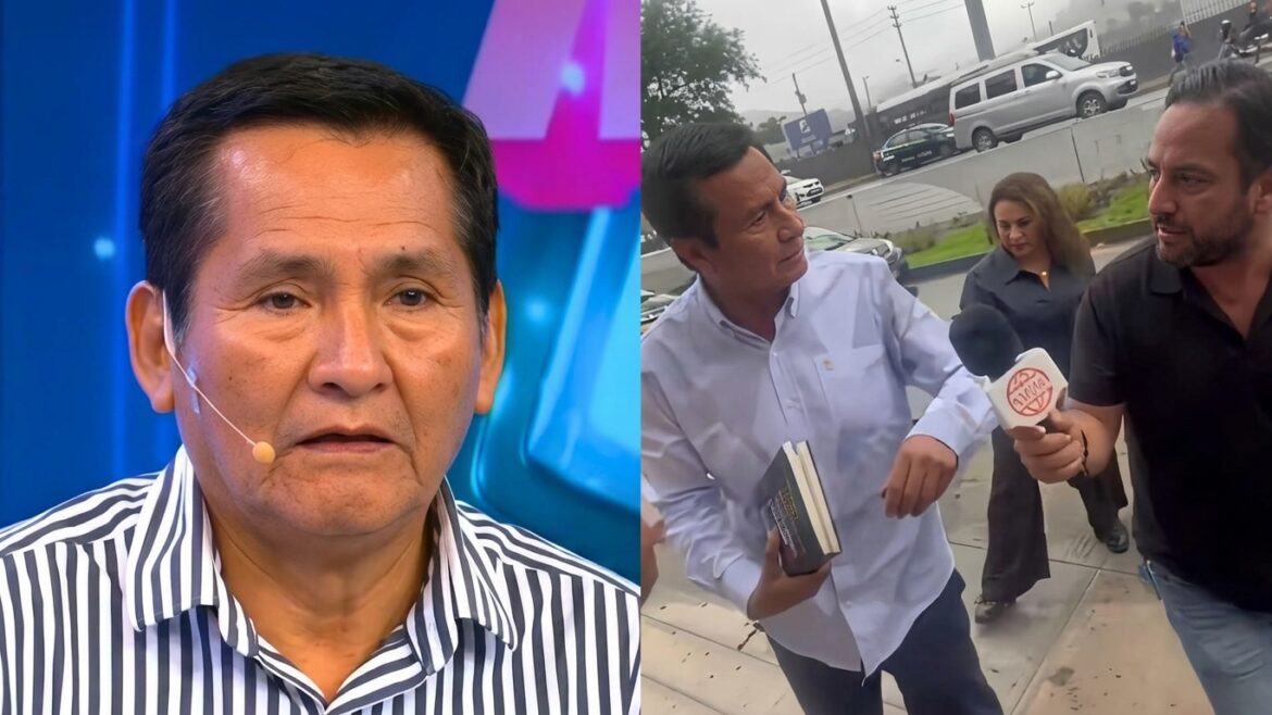 Óscar Custodio enfrenta a periodistas durante su llegada al Ministerio Público por el caso de Naldy Saldaña.