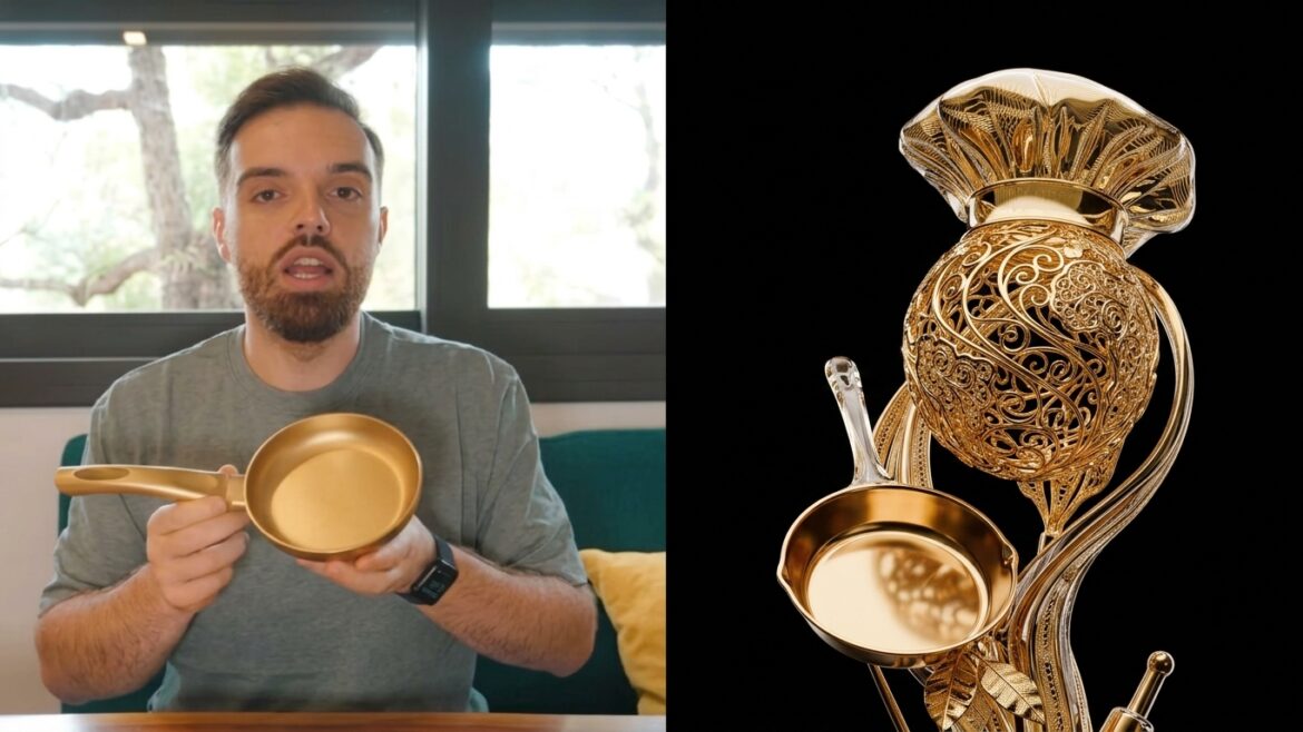 Ibai Llanos presenta el nuevo trofeo del Mundial de Comidas que enviará como réplica a Perú.