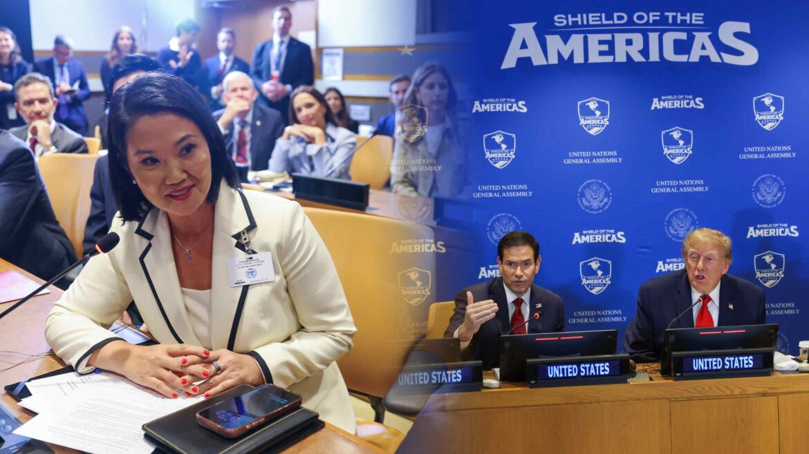 Keiko Fujimori en el 'Escudo de las Américas'. Foto: Presidencia / composición Caretas