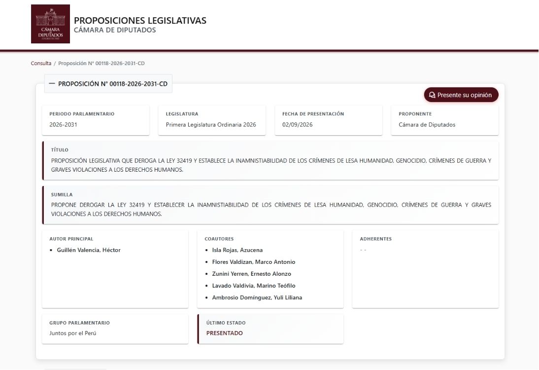 Proyecto de ley presentado por la bancada de JP.