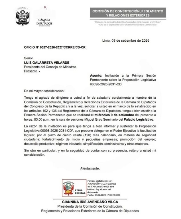 Congreso cita a Luis Galarreta.