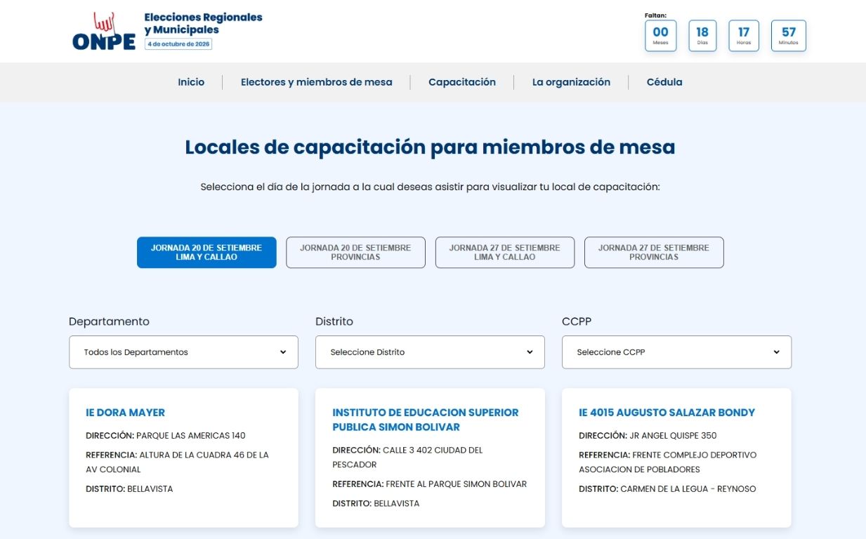Plataforma de consulta de locales habilitados para capacitaciones de miembros de mesa.