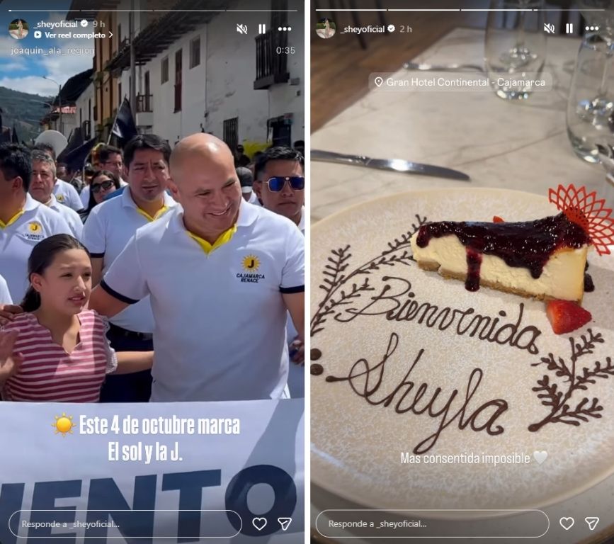 Sheyla Rojas publicó un estado a favor de Ramírez y otro en un lujoso hotel en Cajamarca.