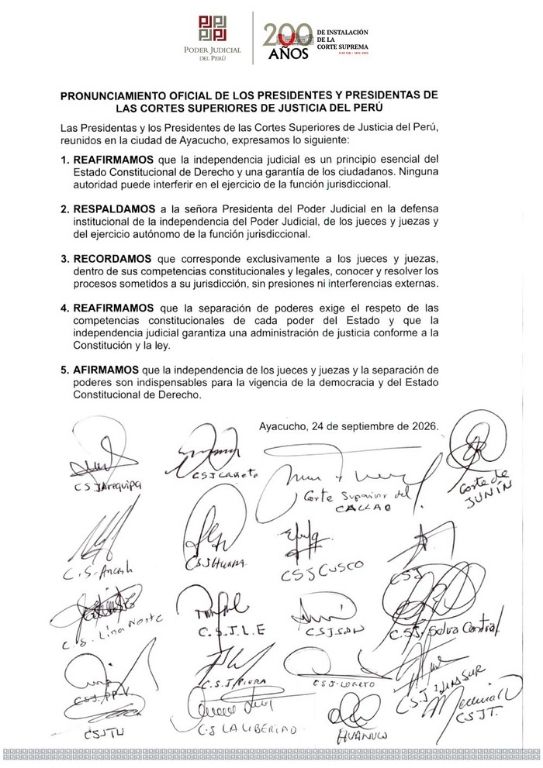 Pronunciamiento de presidentes de Costes Superiores de Justicia. Foto: Poder Judicial/X