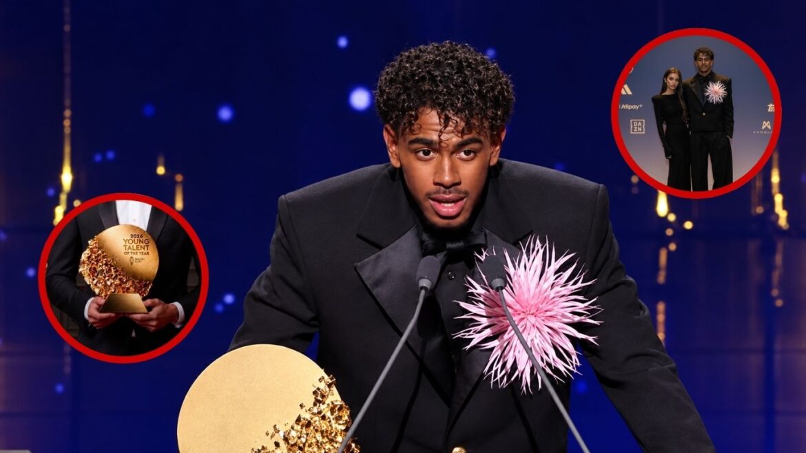Lamine Yamal recibió el premio al Joven Talento del Año 2026 y destacó con un look negro, acompañado de su novia, Inés García.