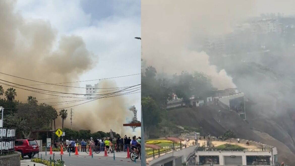 Columna de humo sobre el acantilado de la Costa Verde durante incendio en Miraflores.
