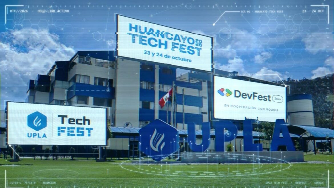 Anuncio del Huancayo Tech Fest 2026, festival de tecnología e inteligencia artificial que se realizará en el Parque Huamanmarca.