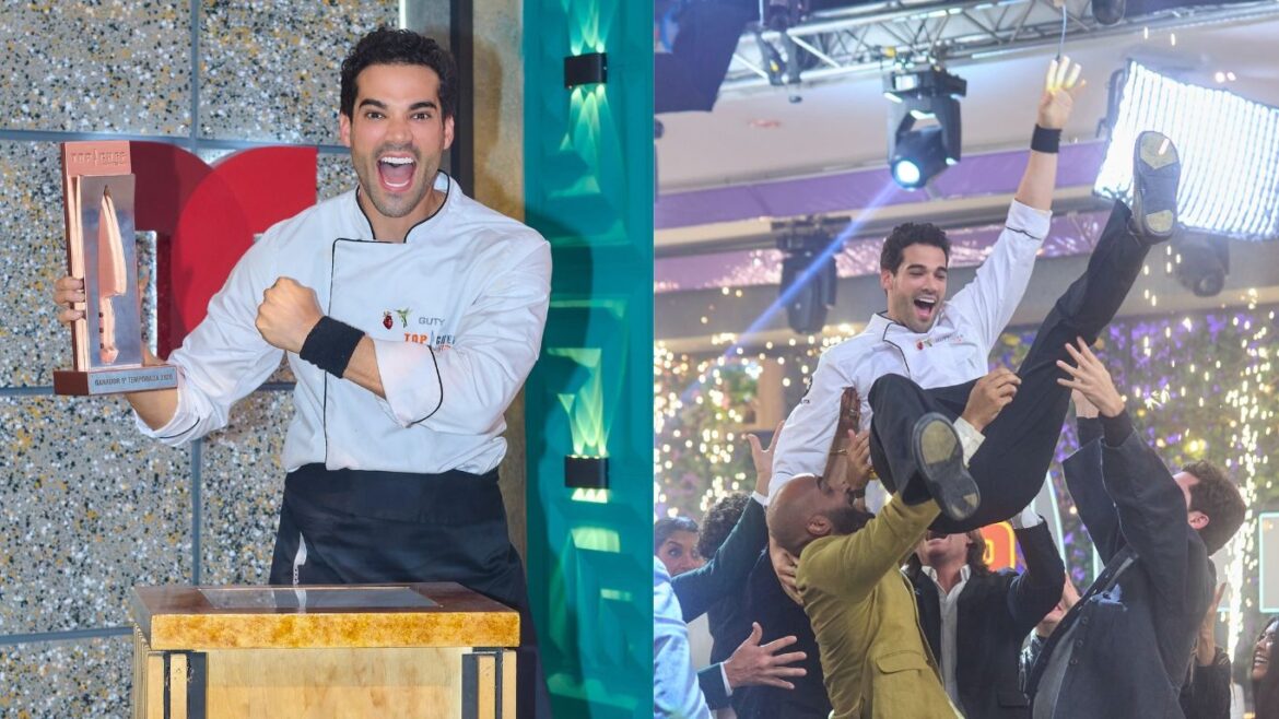 Guty Carrera posa con el trofeo tras ganar la quinta temporada de Top Chef VIP.