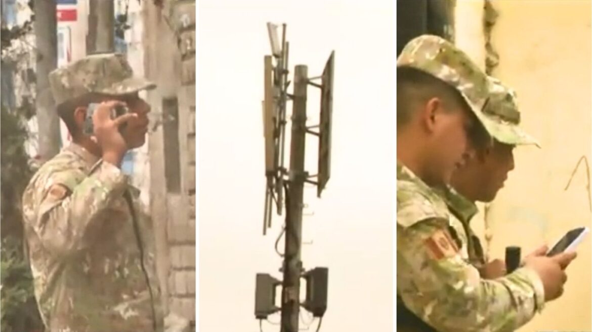 Militares en los exteriores del penal Castro Castro son captados utilizando sus celulares. Foto: composición Caretas/Latina