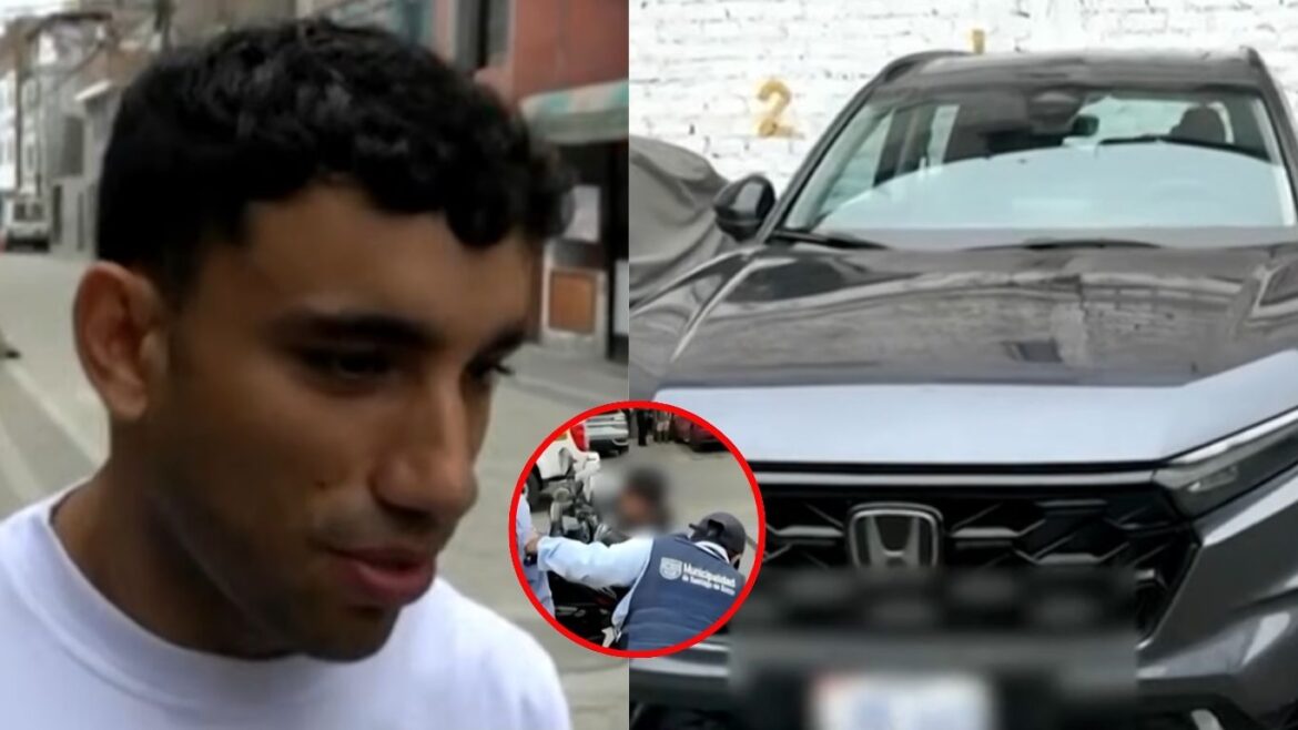 Said Palao junto a su automóvil tras el choque con una motocicleta en Santiago de Surco.
