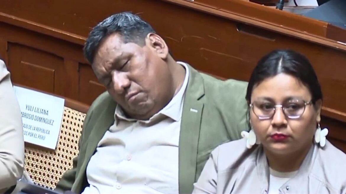 El senador Hugo Ccahuana fue captado durmiendo durante debate de créditos suplementarios. Foto: Canal N/captura