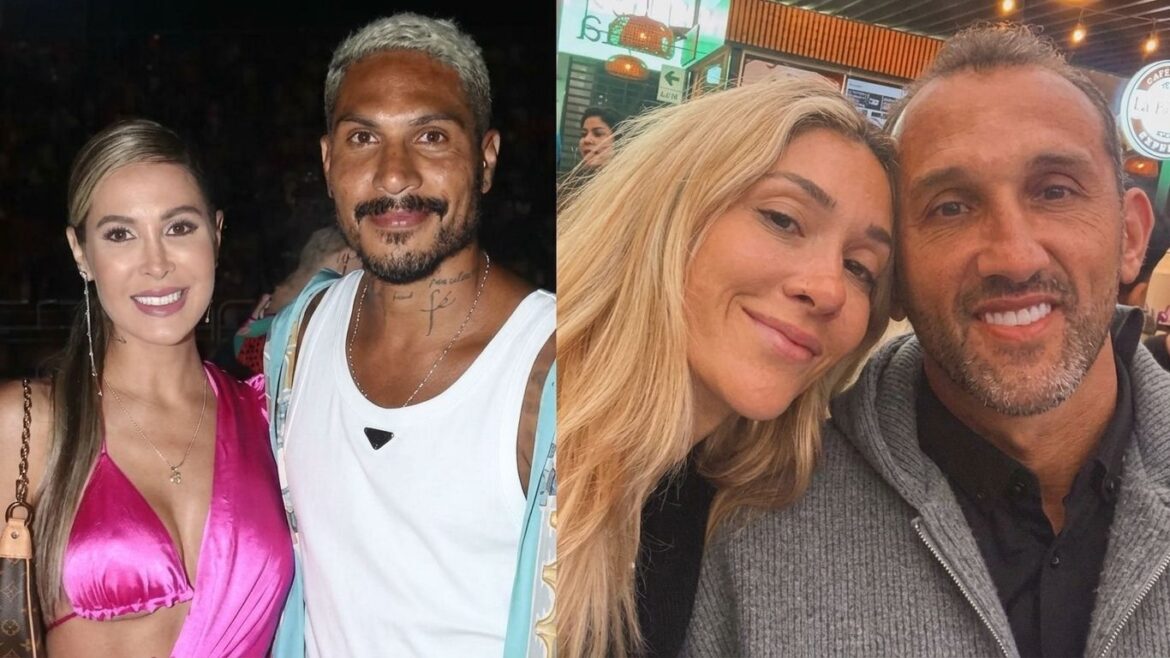 Ana Paula Consorte, Paolo Guerrero y Hernán Barcos en una imagen relacionada con la polémica por los besos durante el partido.