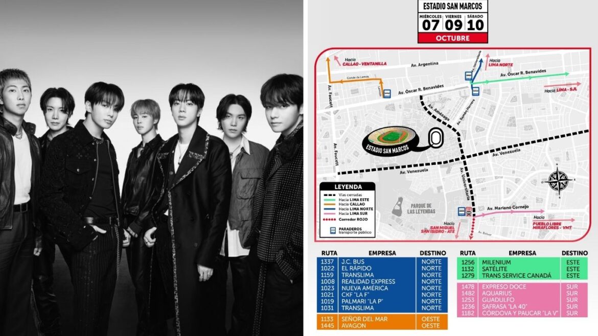 El concierto de BTS movilizará a las autoridades, quienes pusieron a disposición a 180 buses para el retorno de ARMY tras la conclusión del show. Foto: composición Caretas.
