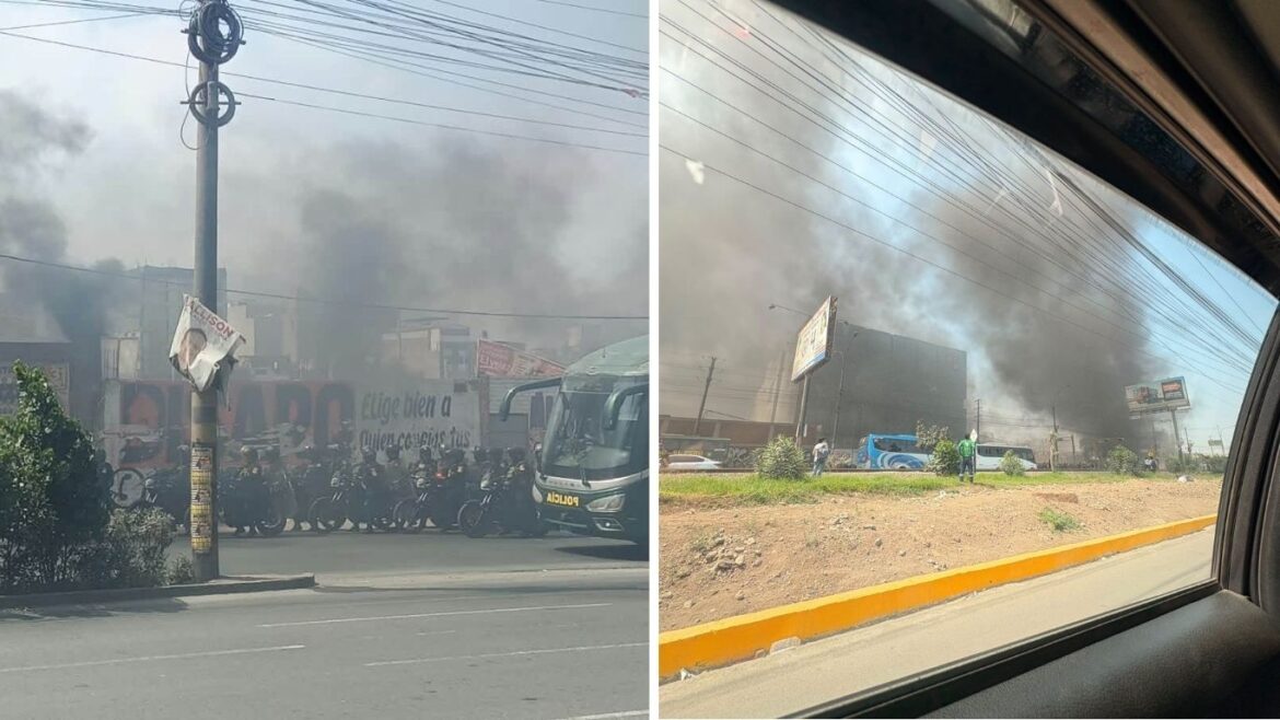 Ate: reportan incendio junto a la UTP de Santa Clara en medio de presunto desalojo. Foto: composición Caretas.